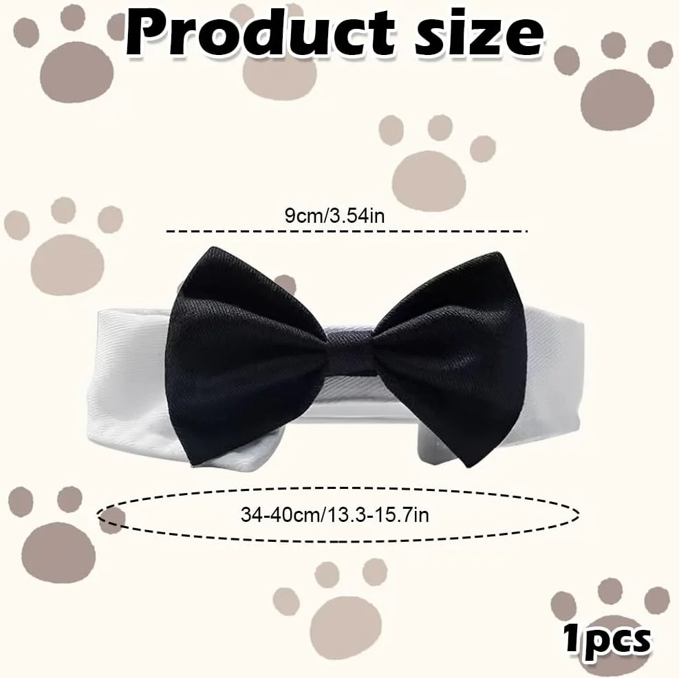 یک عدد پاپیون تاکسیدو زیبا برای سگ ها، یقه سفید قابل تنظیم با پاپیون مشکی، پاپیون تاکسیدو گربه برای عروسی ها و مراسم رسمی