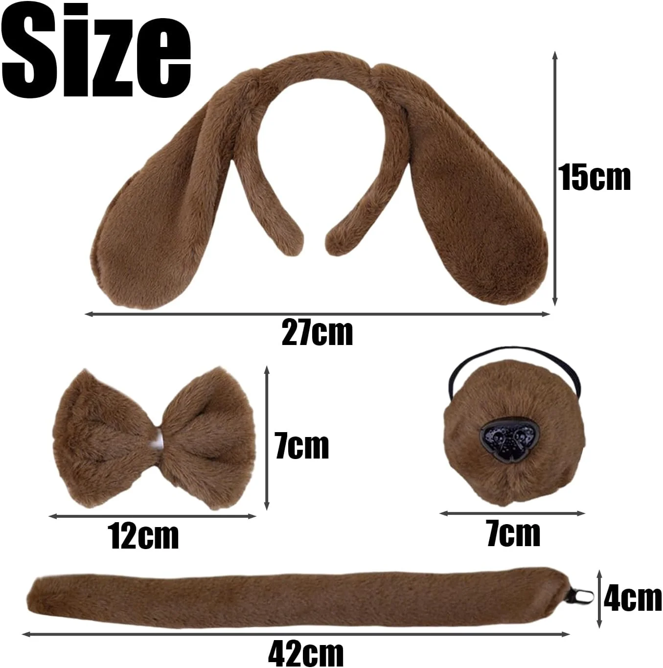 یک عدد تل سر، یک عدد پاپیون، یک عدد بینی و یک عدد دم، لوازم جانبی لباس سگ، وسایل نقش آفرینی، لوازم جانبی لباس پوشیدن زیبا.