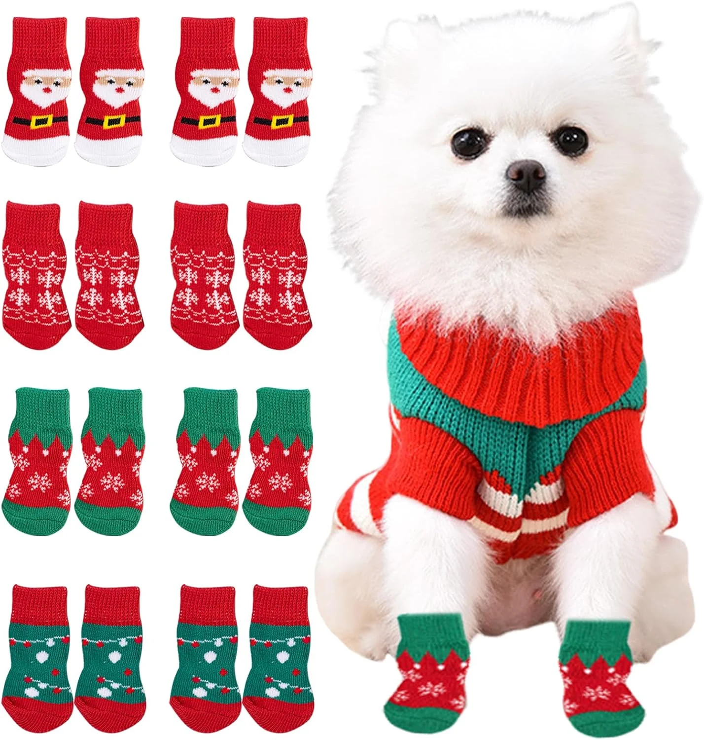 لباس کریسمس سگ، لباس حیوانات خانگی برای کریسمس، 16 عدد جوراب سگ برای کریسمس، محافظ جلوگیری از لیسیدن برای سگ های کوچک