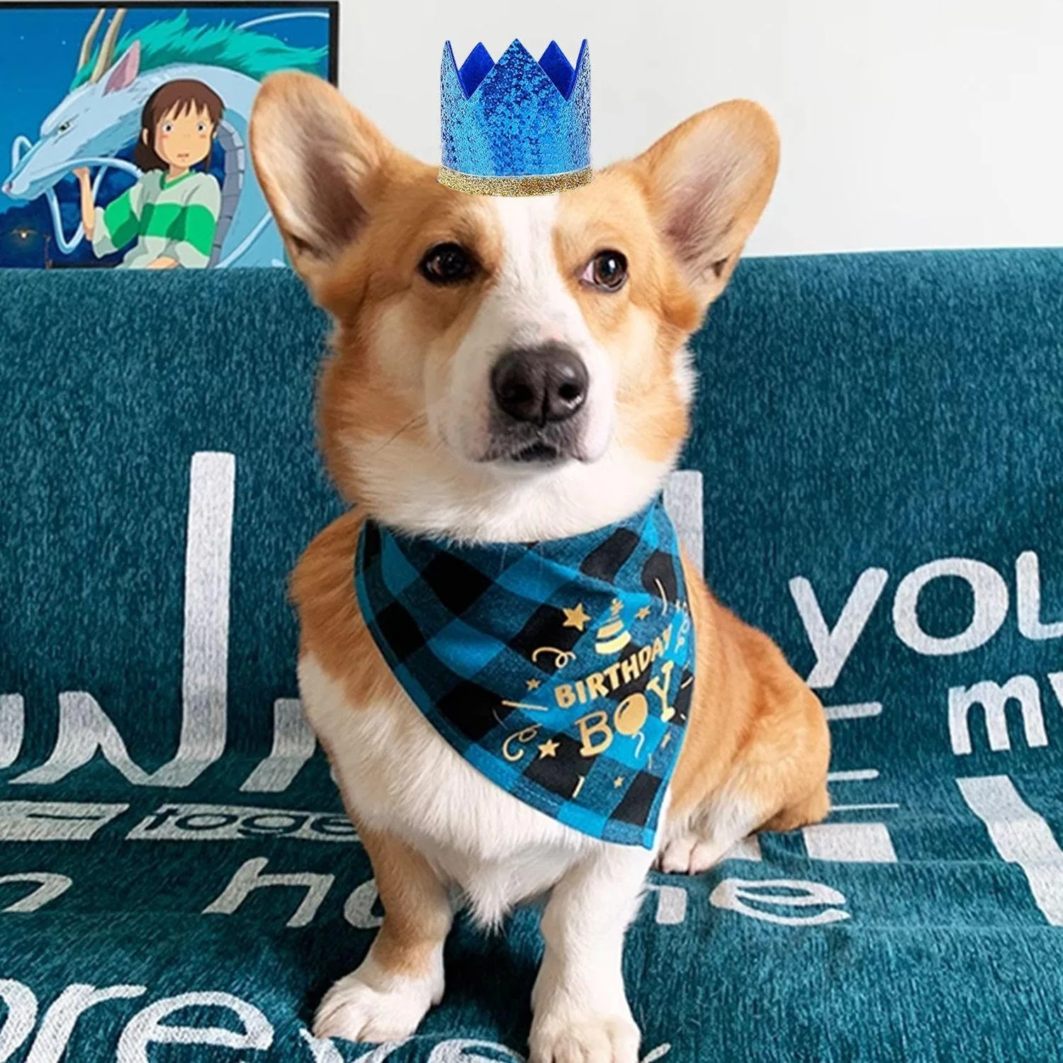 1 عدد روسری مثلثی حیوانات خانگی، 1 عدد کلاه و 1 عدد پاپیون، لوازم جشن تولد حیوانات خانگی، لوازم لباس پوشیدن حیوانات خانگی.