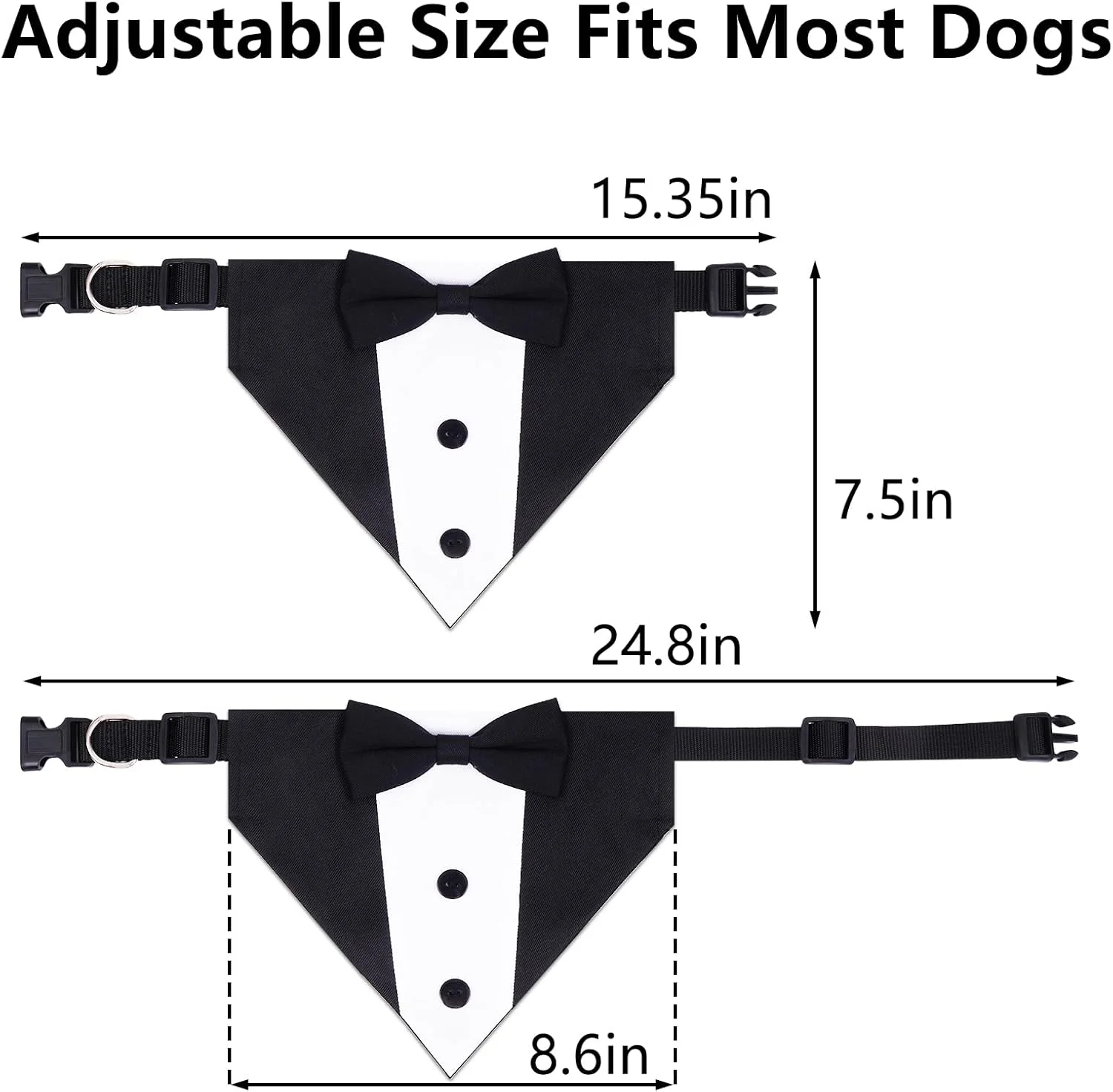 لباس رسمی سگ با پاپیون، قابل تنظیم برای دور گردن 38 تا 63 سانتی متر