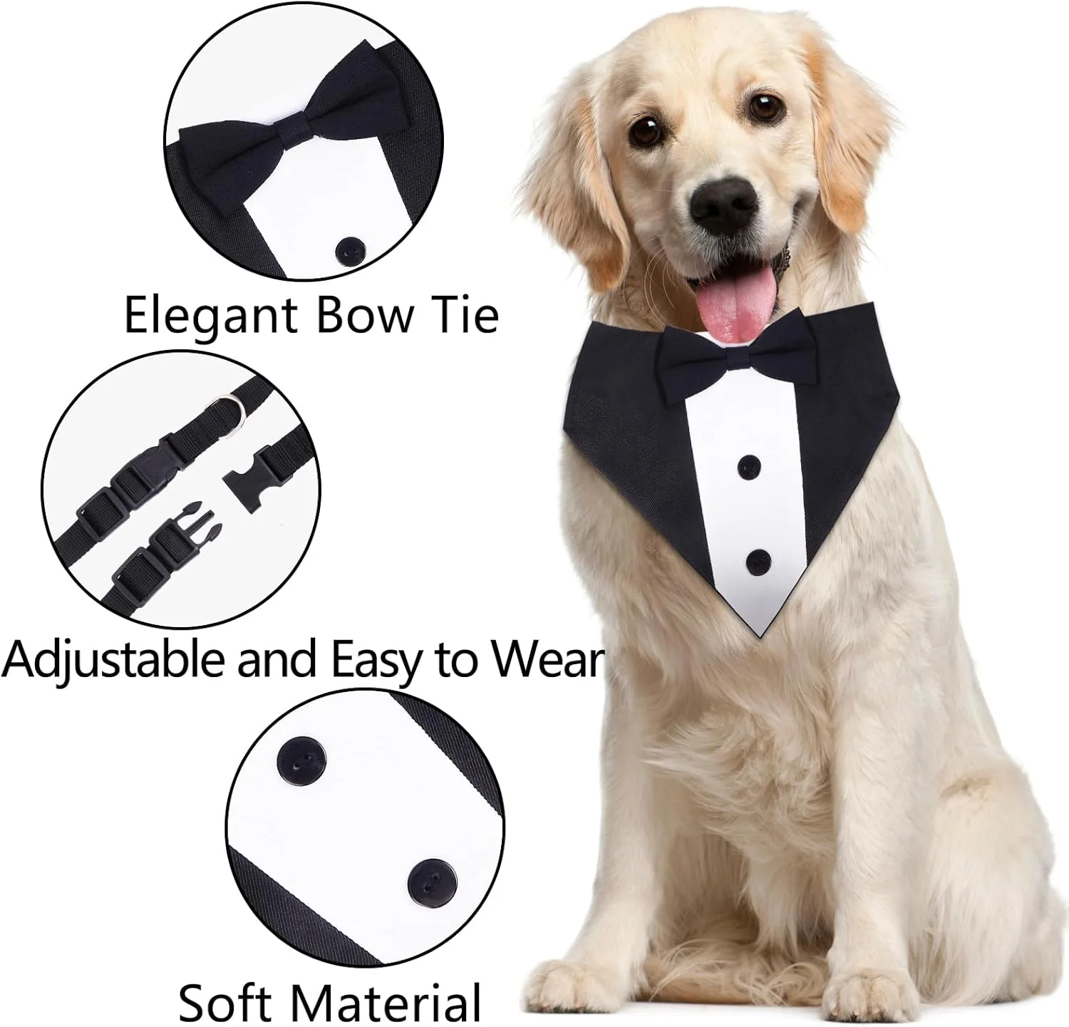 لباس رسمی سگ با پاپیون، قابل تنظیم برای دور گردن 38 تا 63 سانتی متر