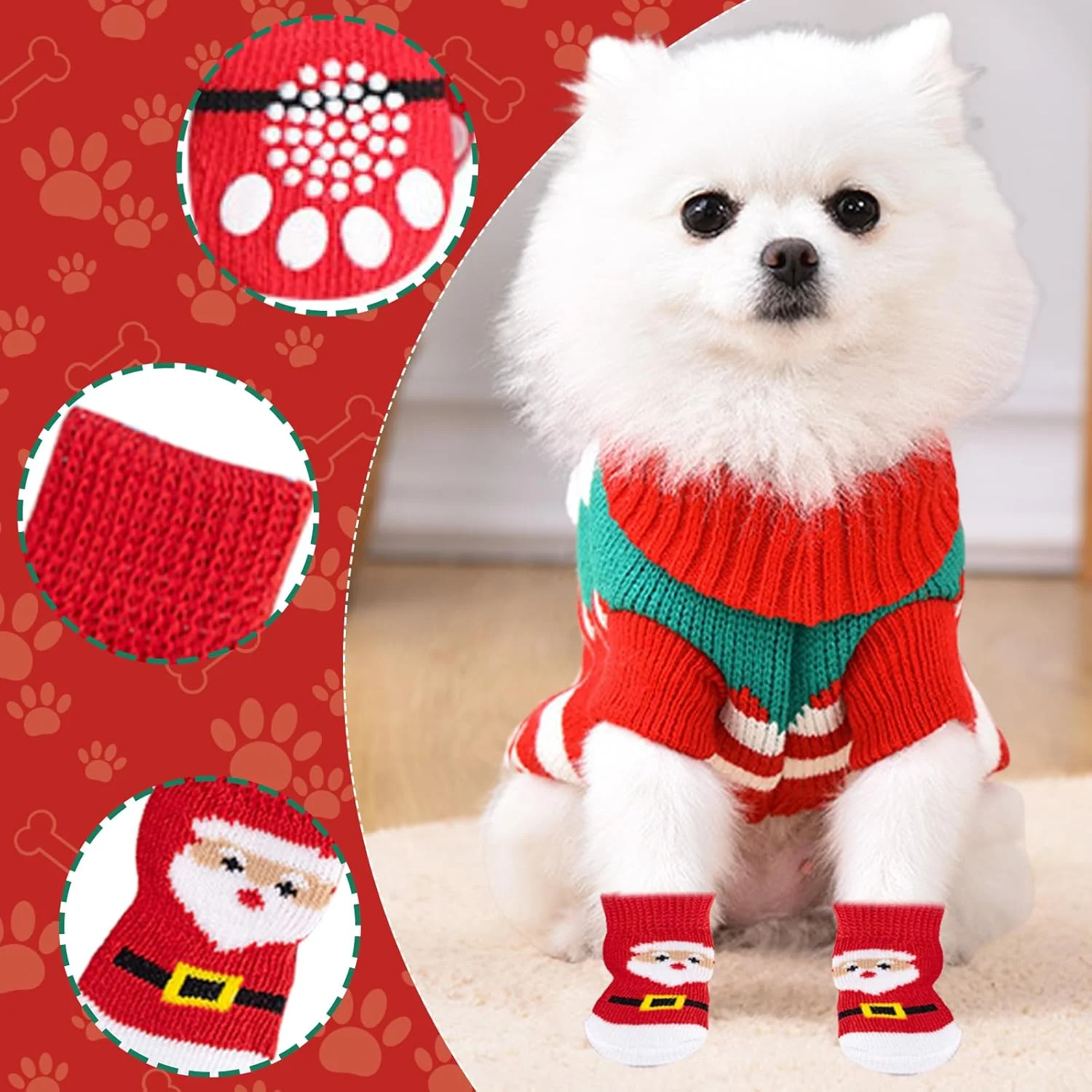 لباس کریسمس سگ، لباس حیوانات خانگی برای کریسمس، 16 عدد جوراب سگ برای کریسمس، محافظ جلوگیری از لیسیدن برای سگ های کوچک