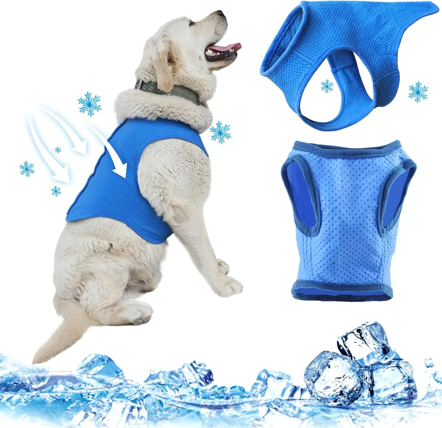 جلیقه خنک کننده سگ، ژاکت خنک کننده با بست، کت خنک کننده حیوانات خانگی مناسب تابستان برای پیاده روی و تمرین در فضای باز (M، آبی)