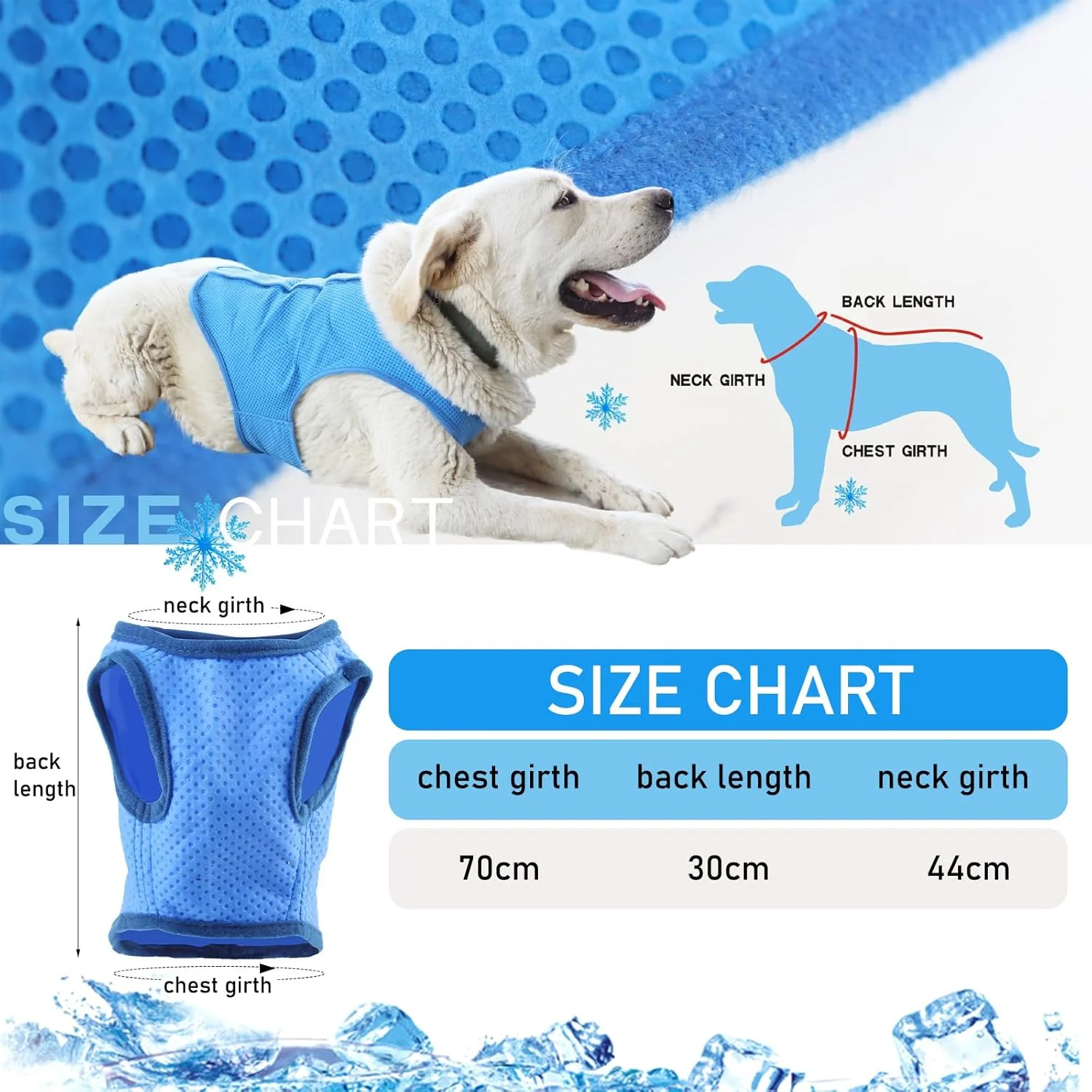 جلیقه خنک کننده سگ، ژاکت خنک کننده با بست، کت خنک کننده حیوانات خانگی مناسب تابستان برای پیاده روی و تمرین در فضای باز (M، آبی)