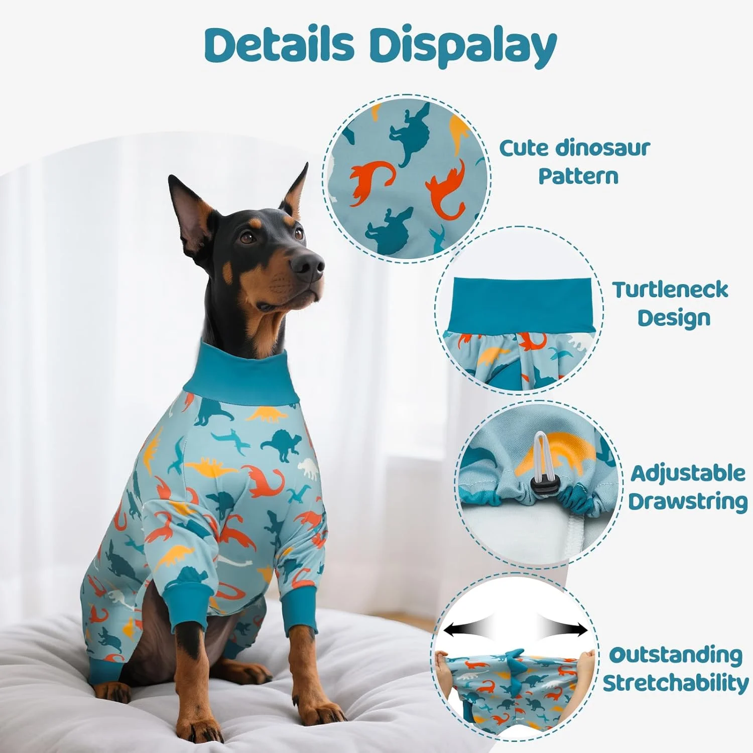 لباس خواب سگ سایز بزرگ، لباس سرهمی سگ بزرگ، ضد ریزش مو و لیسیدن، لباس راحتی نرم و کشسان پنبه ای حیوانات خانگی مدل U-COSP07XXL