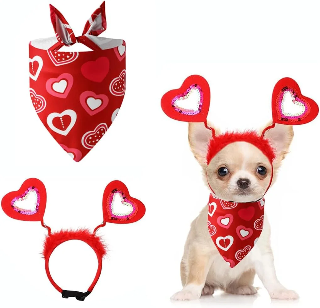 هدبند سگ طرح روز عشق قرمز، روسری حیوانات خانگی، کلاه جشن تولد، هدیه لباس سگ کوچک و متوسط