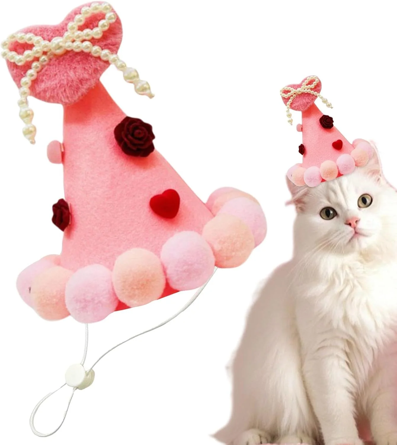 کلاه سگ روز عشق | کلاه روز ولنتاین حیوانات خانگی با توپ های پولیشی و طرح قلب | لوازم جانبی عکس، لباس پوشیدنی حیوانات خانگی، پوشش سر برای سگ ها و گربه های کوچک