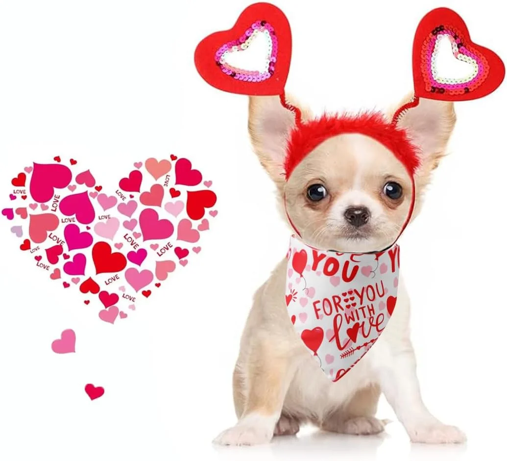 ست تل سر حیوانات خانگی روز ولنتاین، تل سر طرح قلب، کلاه جشن تولد، هدیه لباس بچه گربه و توله سگ