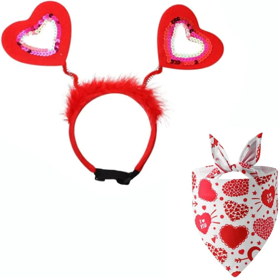 ست هدبند سگ روز ولنتاین، هدبند عشق حیوانات خانگی، یقه، لباس سر جشن تولد تعطیلات، هدیه لباس سگ