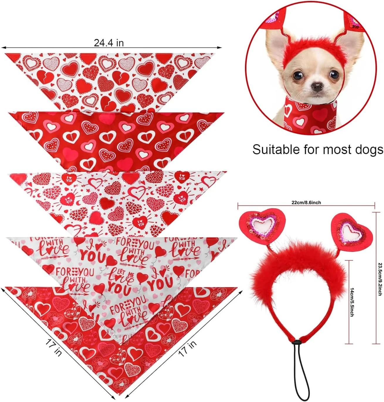 هدبند سگ طرح روز عشق قرمز، روسری حیوانات خانگی، کلاه جشن تولد، هدیه لباس سگ کوچک و متوسط هدبند سگ طرح روز عشق قرمز، روسری حیوانات خانگی، کلاه جشن تولد، هدیه لباس سگ کوچک و متوسط