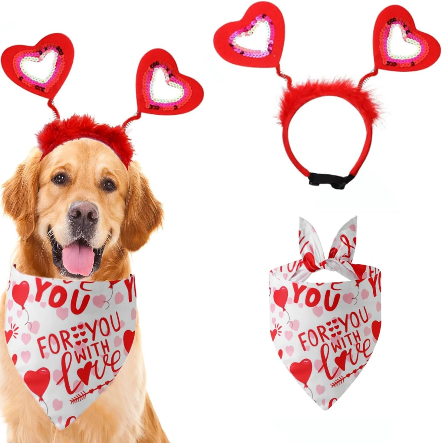 ست تل سر حیوانات خانگی روز ولنتاین، تل سر طرح قلب، کلاه جشن تولد، هدیه لباس بچه گربه و توله سگ