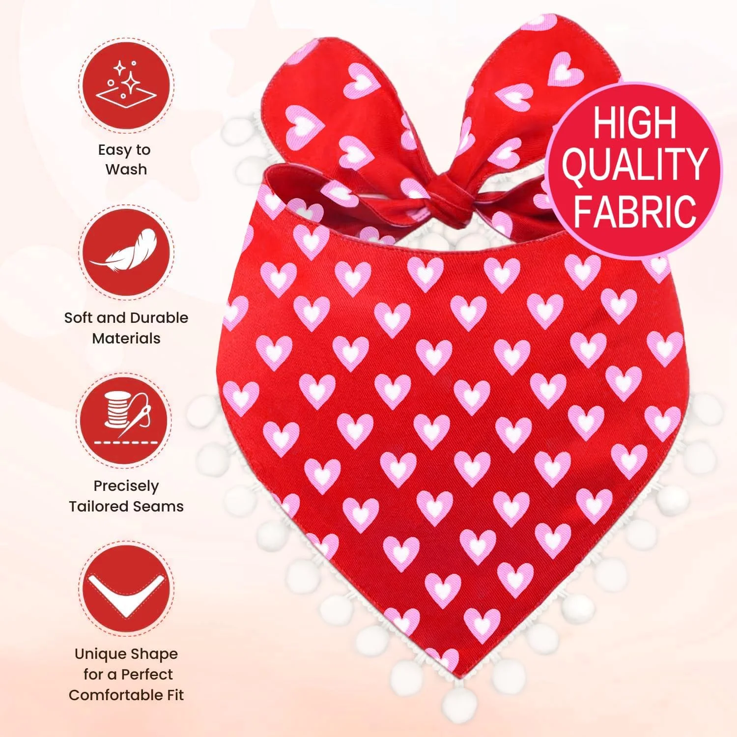 دستمال گردن سگ طرح قلب قرمز و صورتی، شال گردن سگ برای پسر و دختر، دستمال گردن حیوانات خانگی برای تعطیلات روز عشق، بسته دستمال گردن برای سگ های کوچک، متوسط و بزرگ