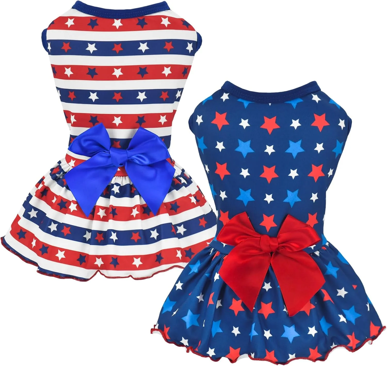 Vehomy بسته 2 عددی لباس سگ برای روز استقلال، لباس گربه و توله سگ با طرح پرچم آمریکا، لباس و دامن راه راه و ستاره دار برای سگ های کوچک و متوسط سایز M