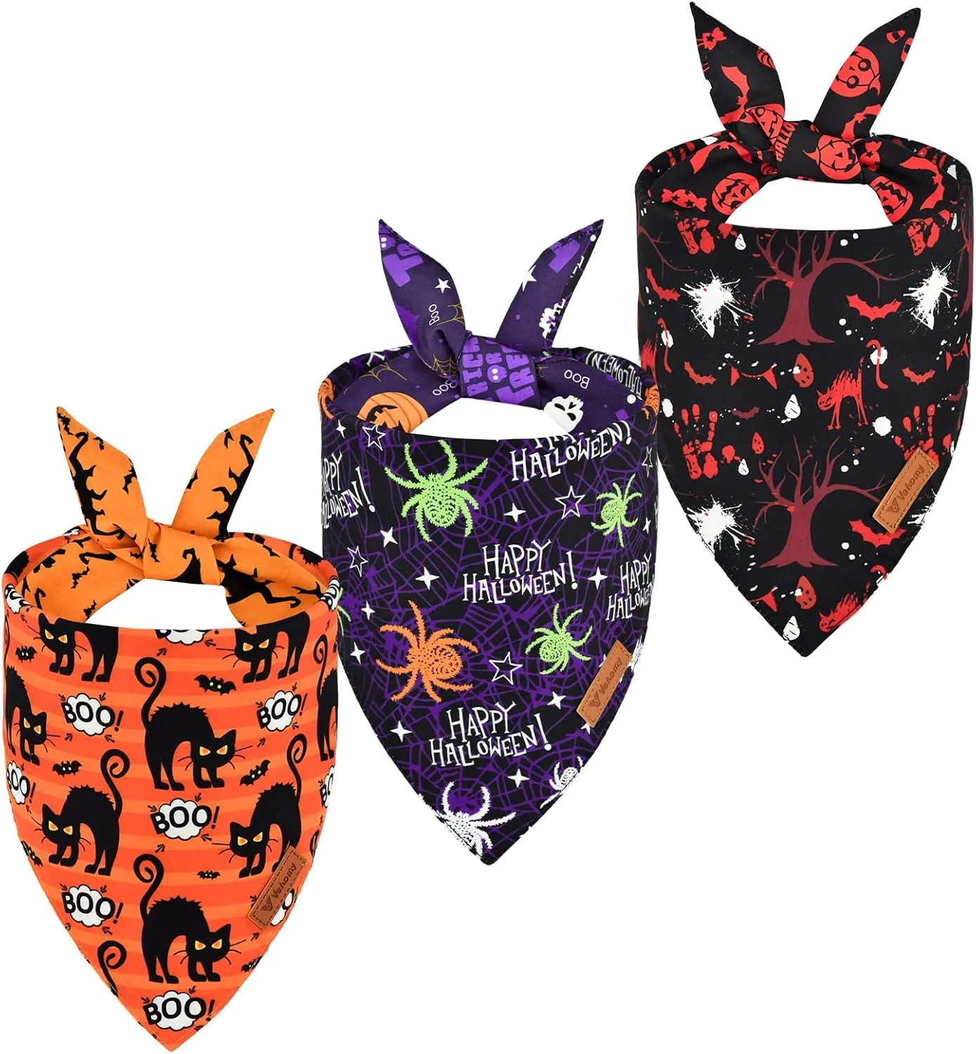 بسته 3 عددی دستمال گردن سگ طرح هالووین، دستمال گردن دو طرفه حیوانات خانگی با طرح های کدو تنبل، عنکبوت و خفاش، پیشبند مثلثی حیوانات خانگی برای سگ های کوچک، متوسط و بزرگ سایز XL