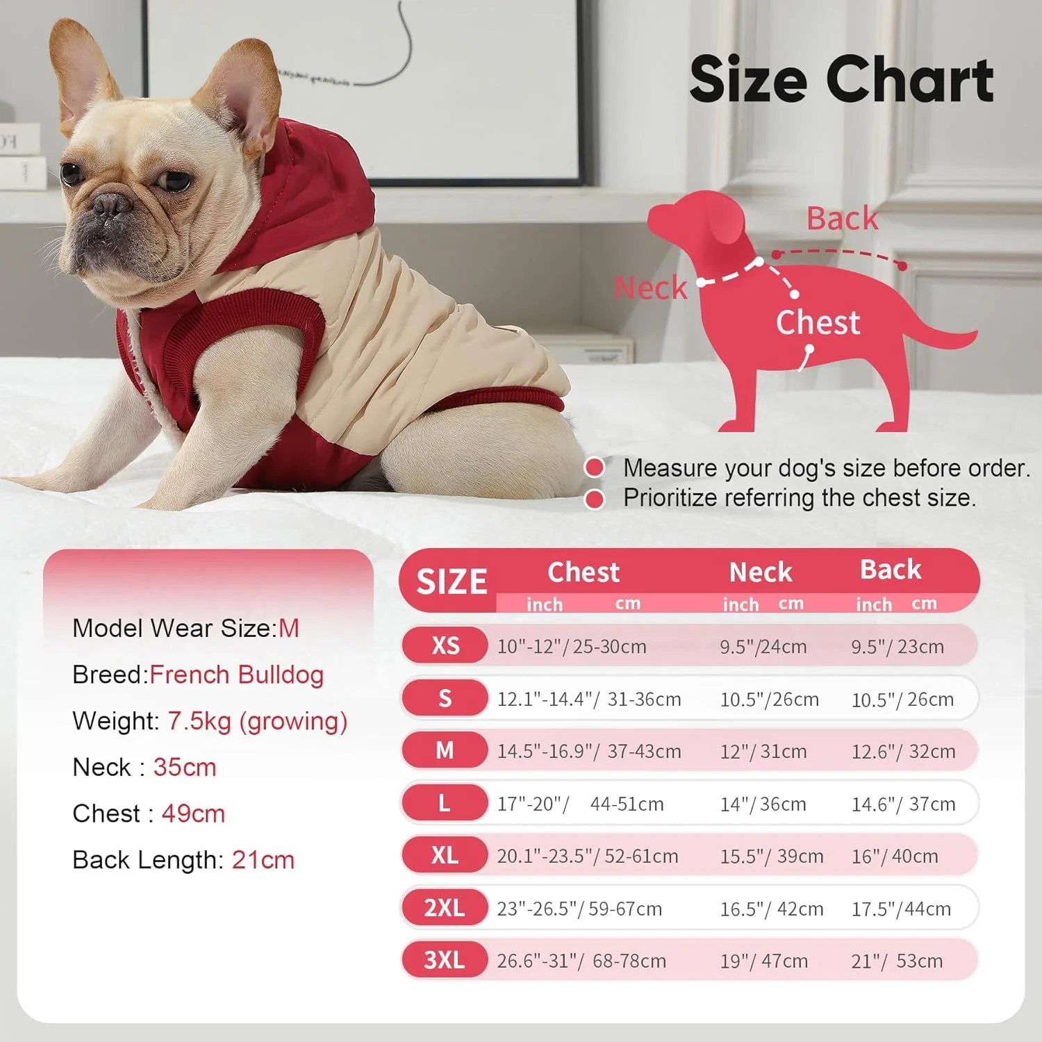 هودی سگ با آستر پشمی بسیار گرم مناسب فصل زمستان، ژاکت سگ های کوچک، کت توله سگ کلاه دار، بژ و قرمز سایز M