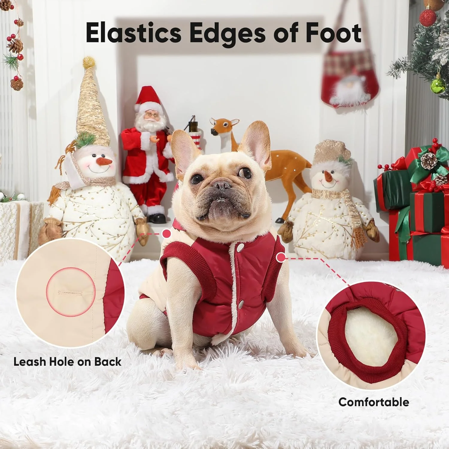 هودی سگ با آستر پشمی بسیار گرم مناسب فصل زمستان، ژاکت سگ های کوچک، کت توله سگ کلاه دار، بژ و قرمز سایز M