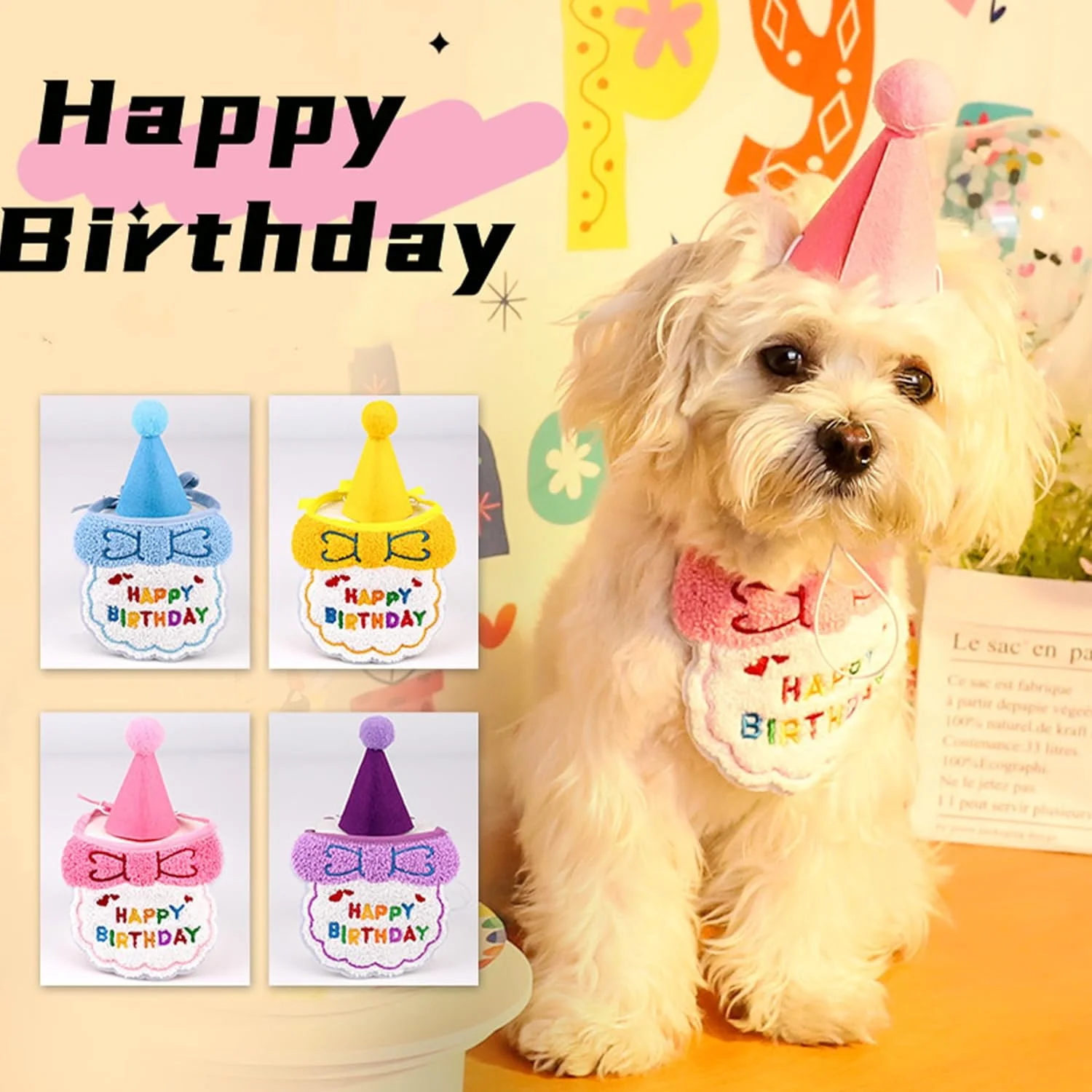 لوازم جشن تولد حیوانات خانگی، دستمال گردن مهمانی قابل تنظیم، لوازم جشن تولد حیوانات خانگی برای بچه گربه ها و توله سگ ها، تزئینات و لباس های جشن تولد