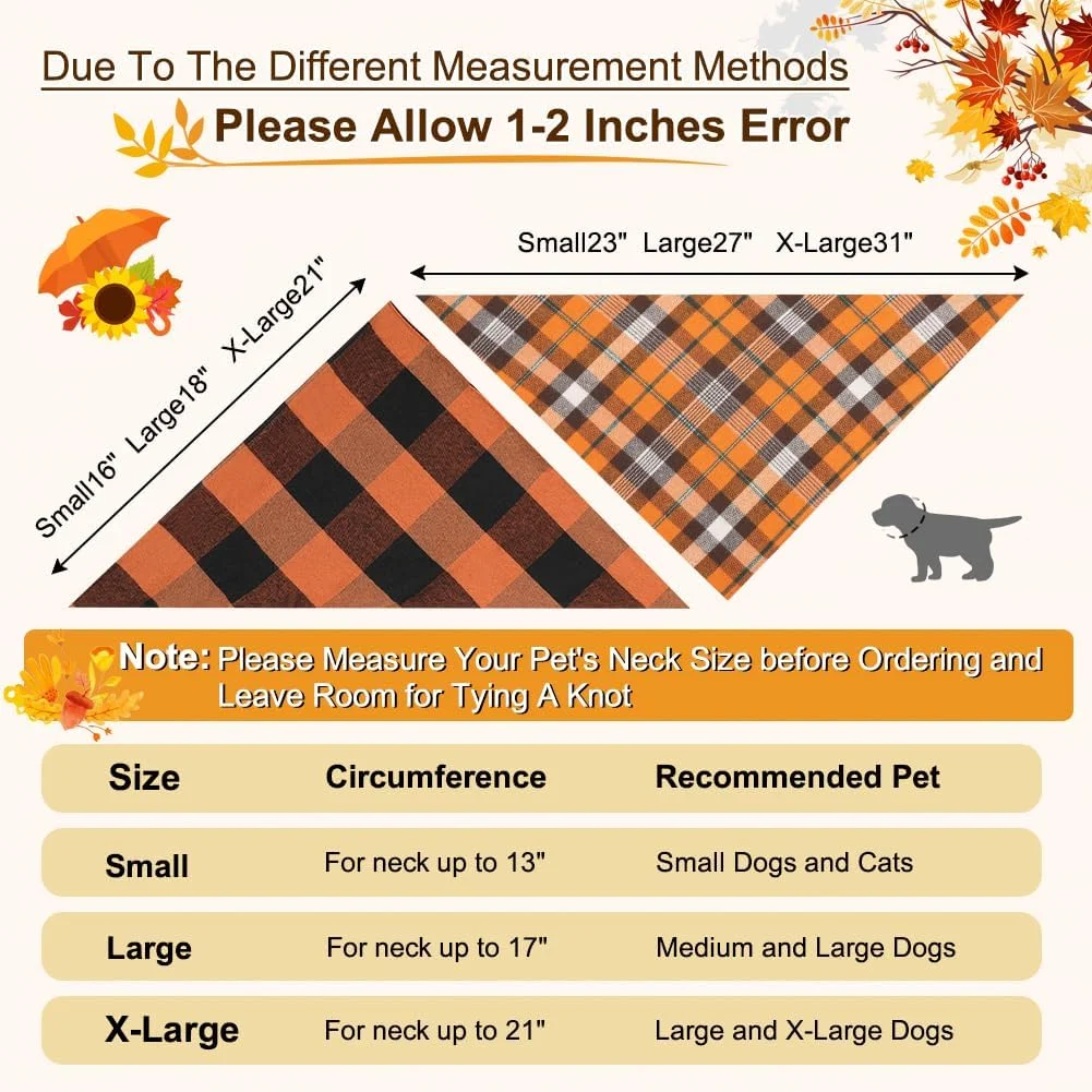 دستمال گردن سگ طرح پاییز و هالووین، 2 عددی، دستمال سه گوش پنبه ای طرح چهارخانه برای سگ ها و گربه های کوچک، پیشبند سگ دو لایه برگشت پذیر پاییزی برای استفاده روزانه، روز شکرگزاری (S، زرد و نارنجی)