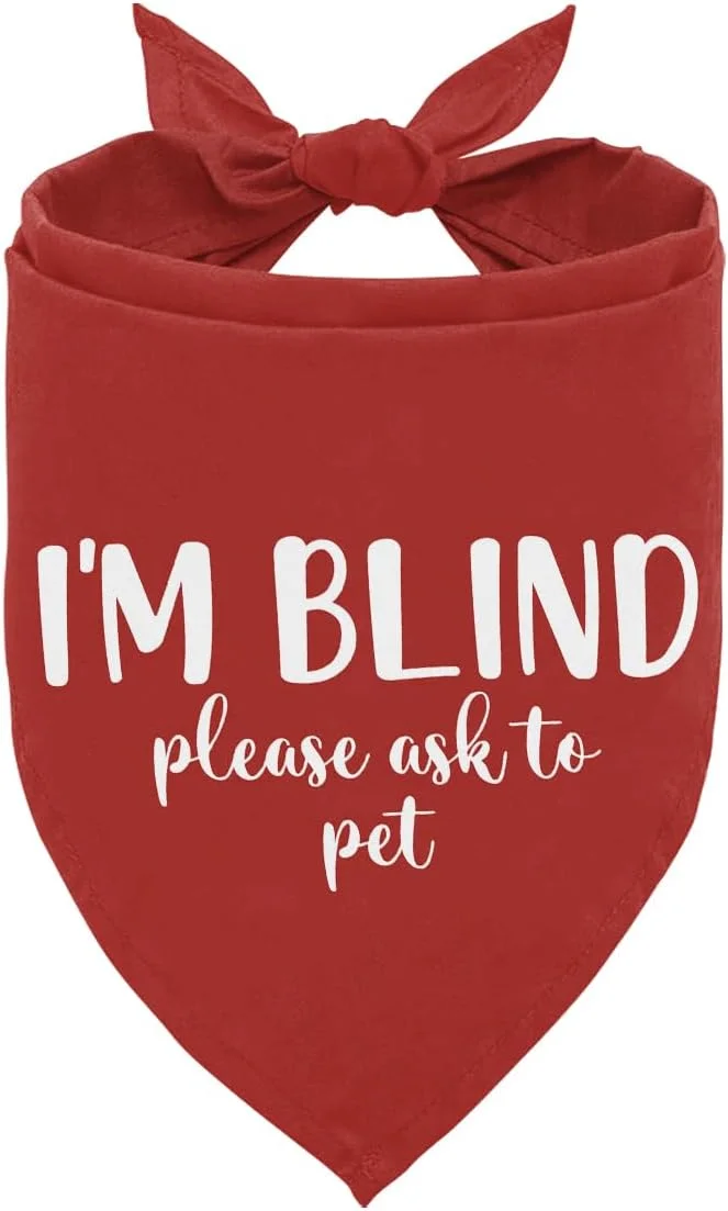 دستمال گردن سگ نابینا، من نابینا هستم لطفا برای نوازش اجازه بگیرید، دستمال گردن مثلثی قرمز رنگ سگ با اختلال بینایی، لوازم جانبی ایده آل تولد برای دوستداران سگ