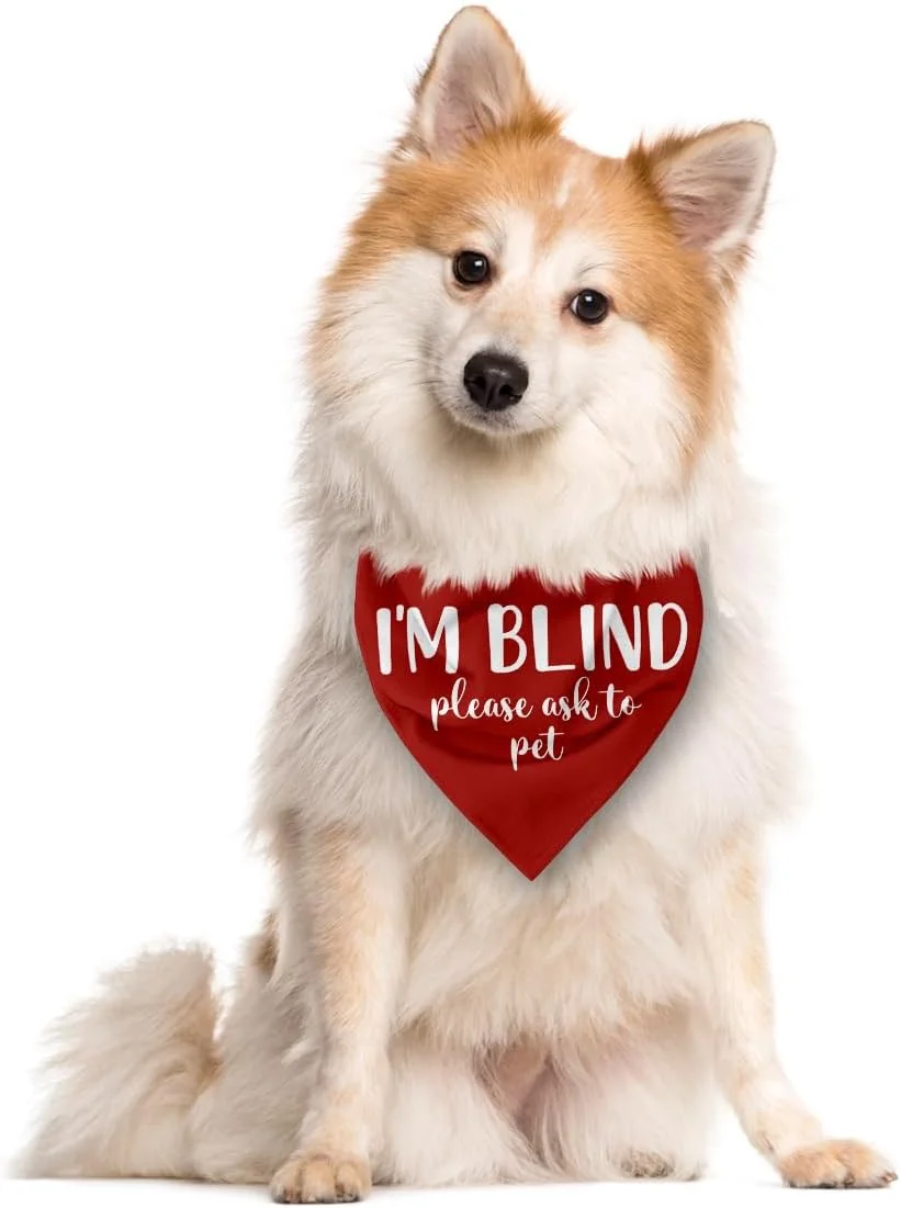 دستمال گردن سگ نابینا، من نابینا هستم لطفا برای نوازش اجازه بگیرید، دستمال گردن مثلثی قرمز رنگ سگ با اختلال بینایی، لوازم جانبی ایده آل تولد برای دوستداران سگ