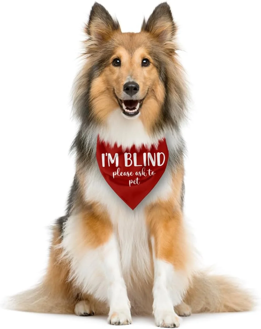 دستمال گردن سگ نابینا، من نابینا هستم لطفا برای نوازش اجازه بگیرید، دستمال گردن مثلثی قرمز رنگ سگ با اختلال بینایی، لوازم جانبی ایده آل تولد برای دوستداران سگ