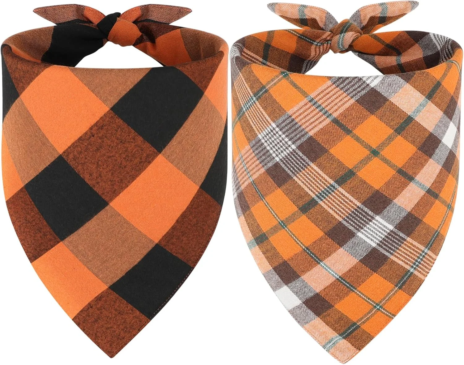 دستمال گردن سگ طرح پاییز و هالووین، 2 عددی، دو رو، نخی، طرح چهارخانه، مناسب سگ های بزرگ و خیلی بزرگ، پیشبند سگ مثلثی پاییزی برای روز شکرگزاری و استفاده روزمره (XL، زرد و نارنجی)