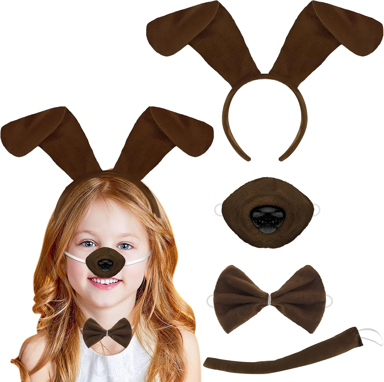 ست ۴ تکه لباس سگ داشهوند قهوه ای شامل تل سر گوش، بینی، پاپیون و دم برای مهمانی های با تم حیوانات، سیرک هالووین، لباس الهام گرفته از حیوانات خانگی سافاری ست ۴ تکه لباس سگ داشهوند قهوه ای شامل تل سر گوش، بینی، پاپیون و دم برای مهمانی های با تم حیوانات، سیرک هالووین، لباس الهام گرفته از حیوانات خانگی سافاری