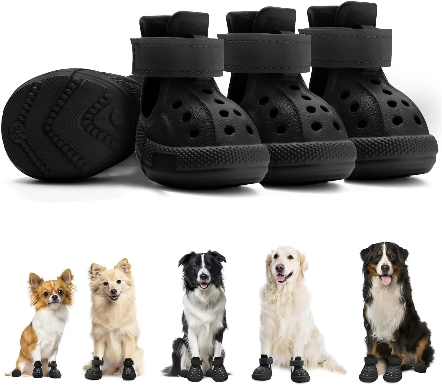 کفش سگ ضد لغزش برای پیاده روی با نوارهای بازتابنده، کفش سگ فضای باز با تمیز کردن آسان برای پیاده روی سگ های کوچک متوسط بزرگ (مشکی، سایز 2)