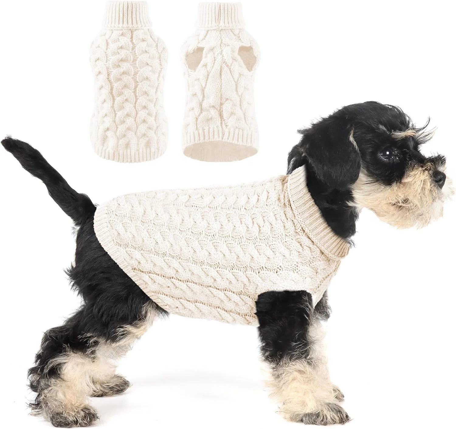 پلیور یقه اسکی گرم سگ - پلیور بافتنی ضخیم و گرم مناسب سگ های کوچک و متوسط (سفید، XL)