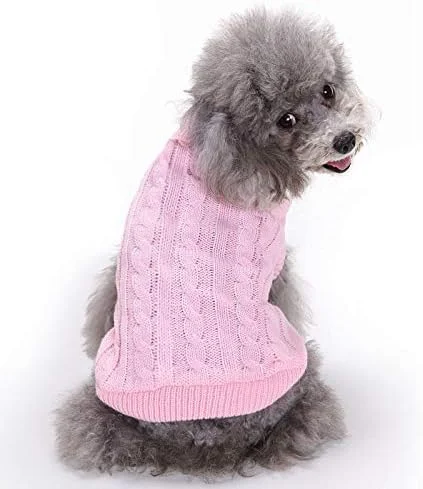 پلیور یقه اسکی گرم سگ - لباس زمستانی ضخیم و گرم بافتنی برای سگ های کوچک و متوسط (صورتی، M)
