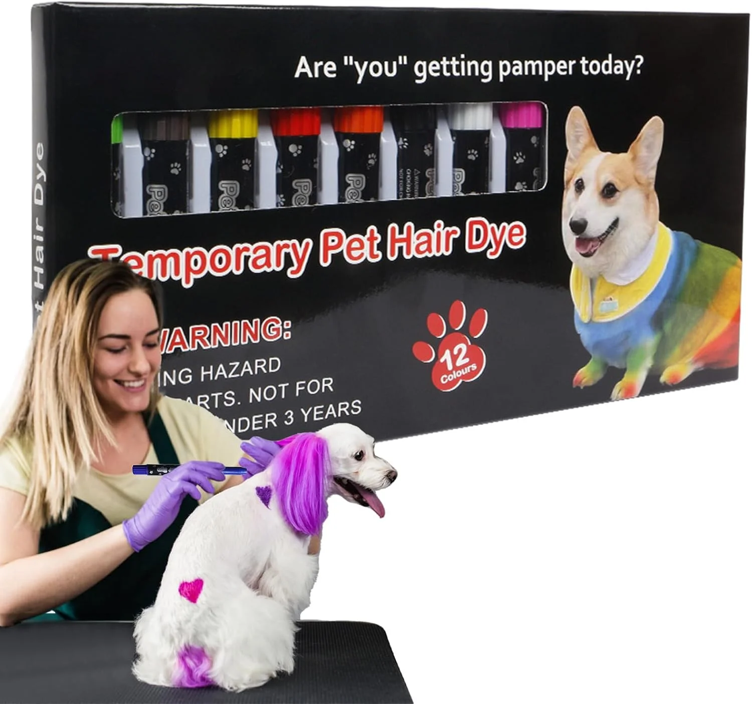 ماژیک رنگ مو سگ | ماژیک رنگی برای توله سگ | ست ماژیک رنگ موی سگ قابل شستشو و ایمن برای آرایش فانتزی و پیرایش خلاقانه حیوانات خانگی
