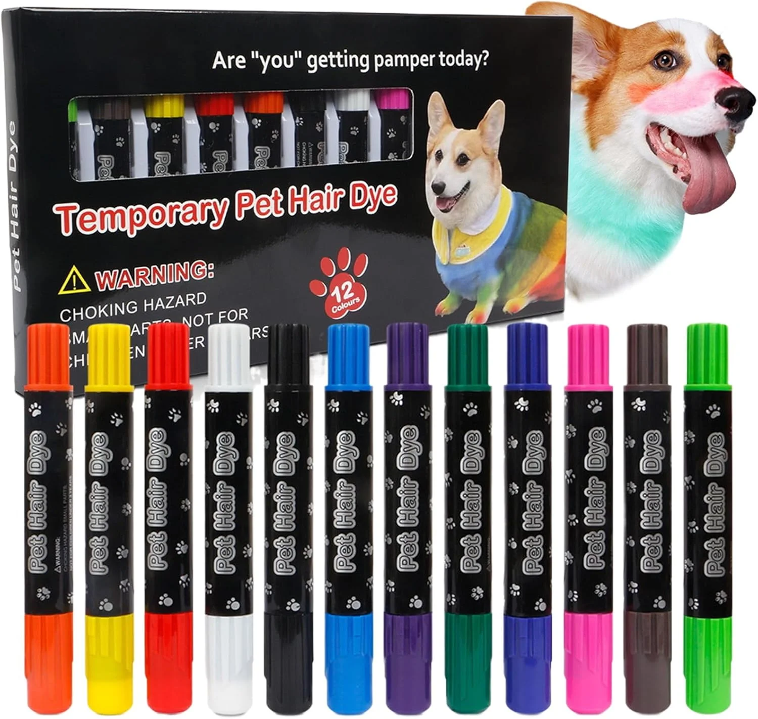 قلم رنگ موی حیوانات خانگی برای سگ ها | نشانگر رنگ توله سگ، مجموعه نشانگر رنگ موی سگ ایمن و قابل شستشو برای آرایش فانتزی و پیرایش خلاقانه حیوانات خانگی