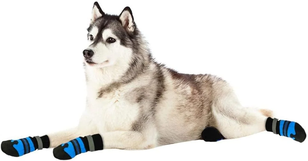 کفش محافظ ضد آب و ضد لغزش پنجه حیوانات خانگی مناسب برف برای لابرادور هاسکی (سایز بزرگ، 4 عدد، آبی)