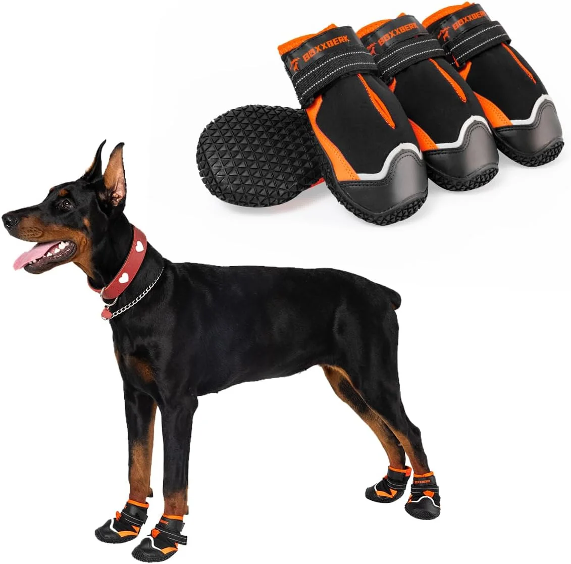 پاپوش سگ ضد آب، پاپوش لاستیکی ضد لغزش سگ برای برف زمستانی، کفش برفی سگ برای سگ های بزرگ، محافظ پنجه با نوار بازتابنده برای پیاده روی در فضای باز (مشکی، 7 سانتی متر)