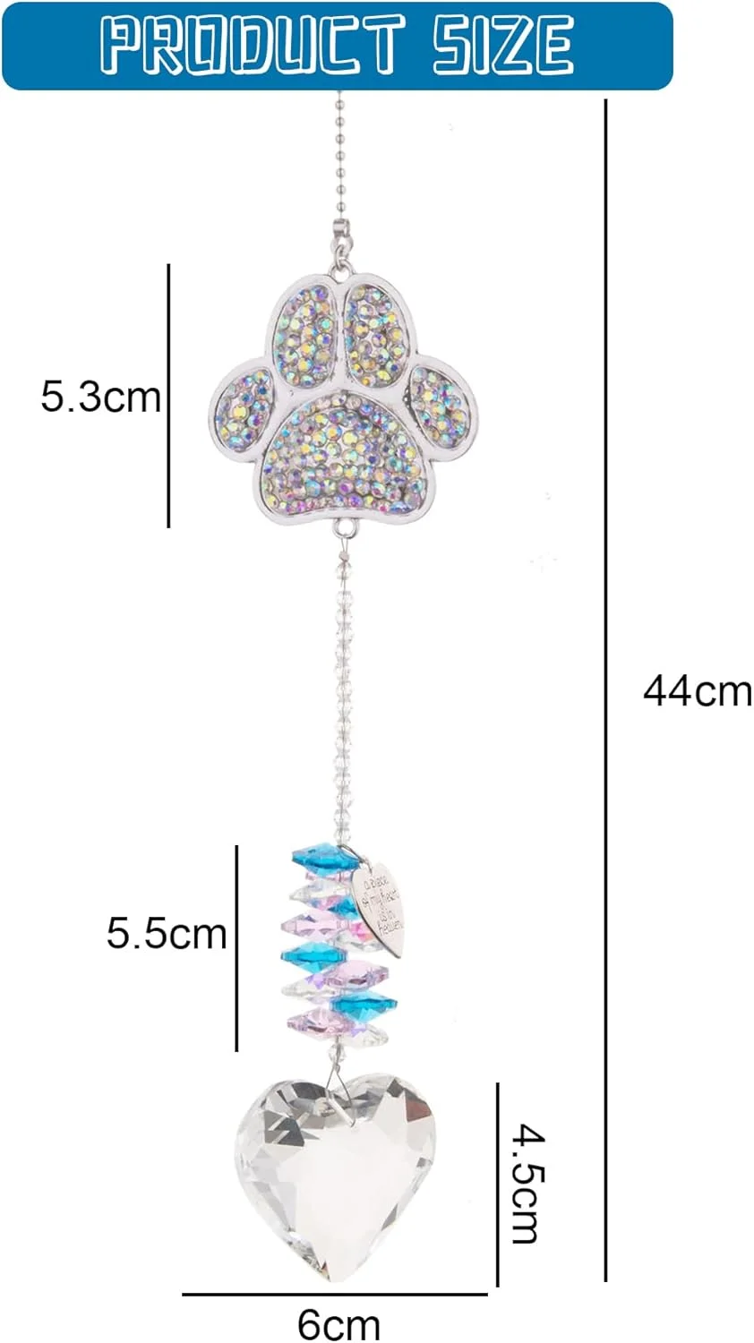 هدیه یادبود حیوانات خانگی - هدیه یادبود سگ، هدیه یادبود سگ با کارت همدردی، آویز قلب کریستالی، آویز نورگیر رویایی برای آویزان کردن از پنجره، دکور اتاق آویز پنجه سگ