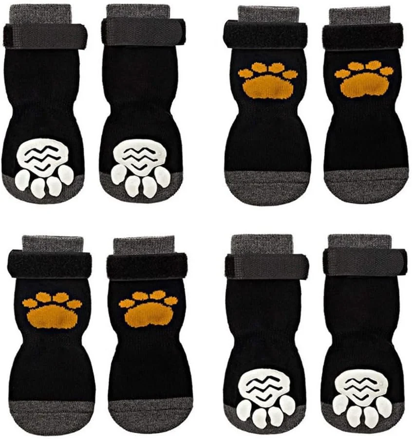 جوراب و چکمه حیوانات خانگی برای گربه ها و سگ ها، کفش های ضد آب و ضد لغزش برای نژادهای کوچک و بزرگ، محافظت از پنجه در فضای باز، طراحی ضد لغزش برای راحتی و ایمنی، خال زرد (M)