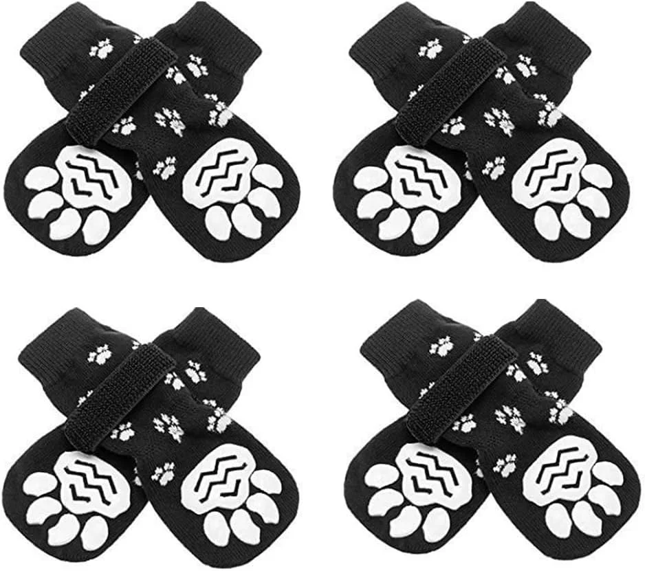 جوراب و چکمه حیوانات خانگی برای گربه ها و سگ ها، کفش های ضد آب و ضد لغزش برای نژادهای کوچک و بزرگ، محافظت از پنجه در فضای باز، طراحی ضد لغزش برای راحتی و ایمنی، مشکی