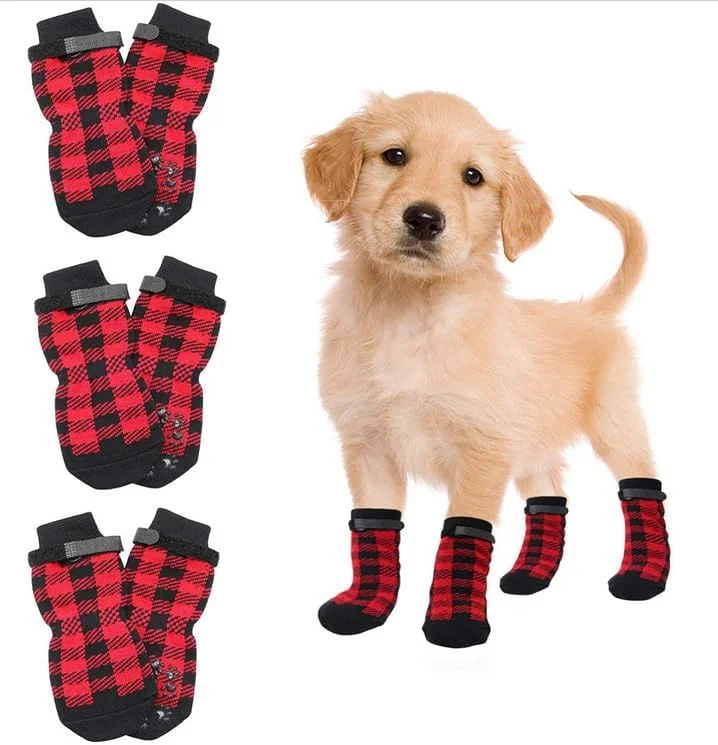 جوراب و چکمه ضد آب و ضد لغزش برای گربه ها و سگ ها | کفش های ضد لغزش مناسب فضای باز برای نژادهای کوچک و بزرگ | راحت و ایمن قرمز (M) | لباس حیوانات خانگی
