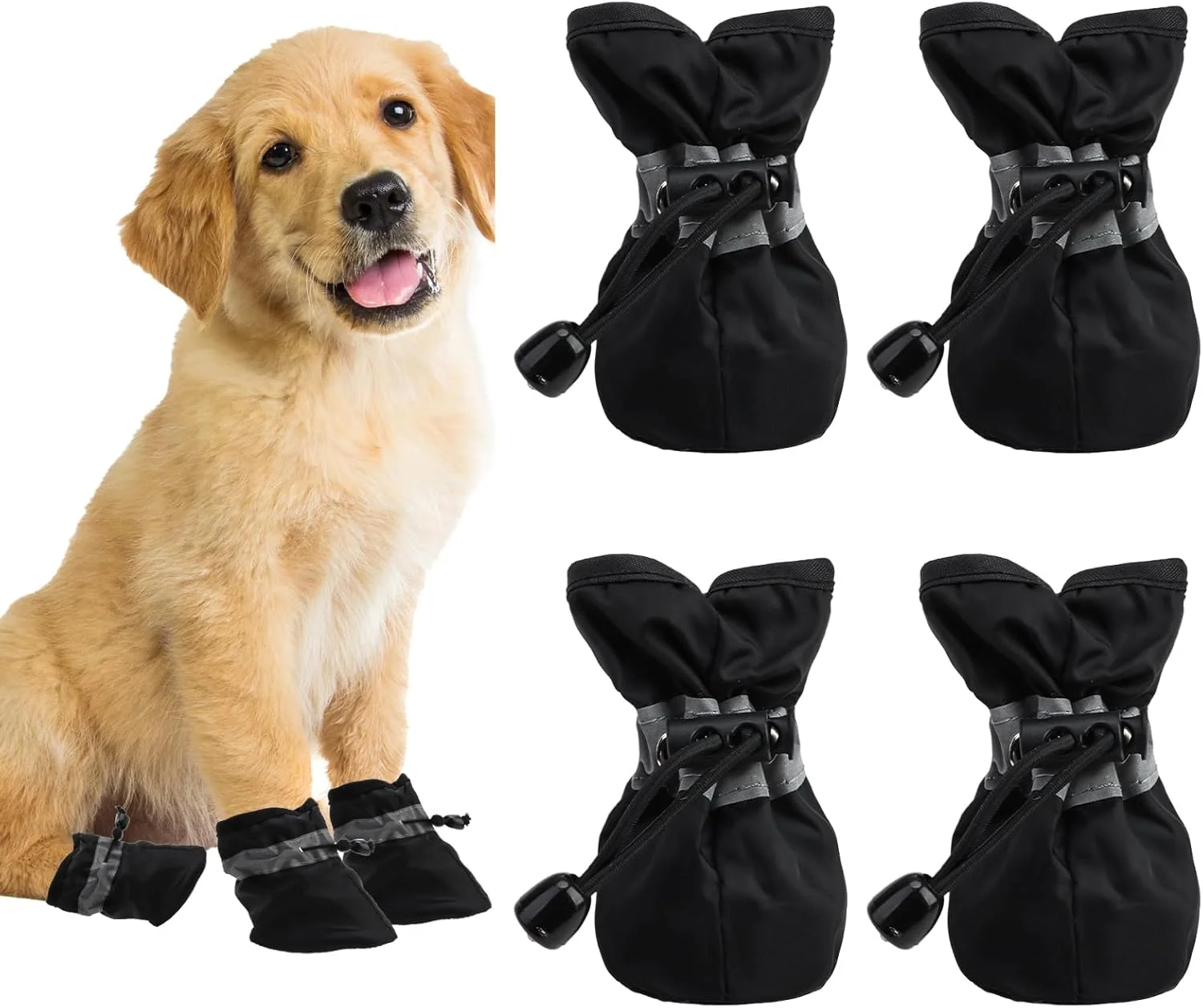 کفش سگ ضد لغزش و ضد آب، محافظ پنجه سگ ضد لغزش 4 عددی با زیره نرم و بندهای قابل تنظیم، مقاوم در برابر سایش و تنفس پذیر برای سگ های کوچک، مناسب برای استفاده در داخل خانه و پیاده روی در فضای باز - مشکی