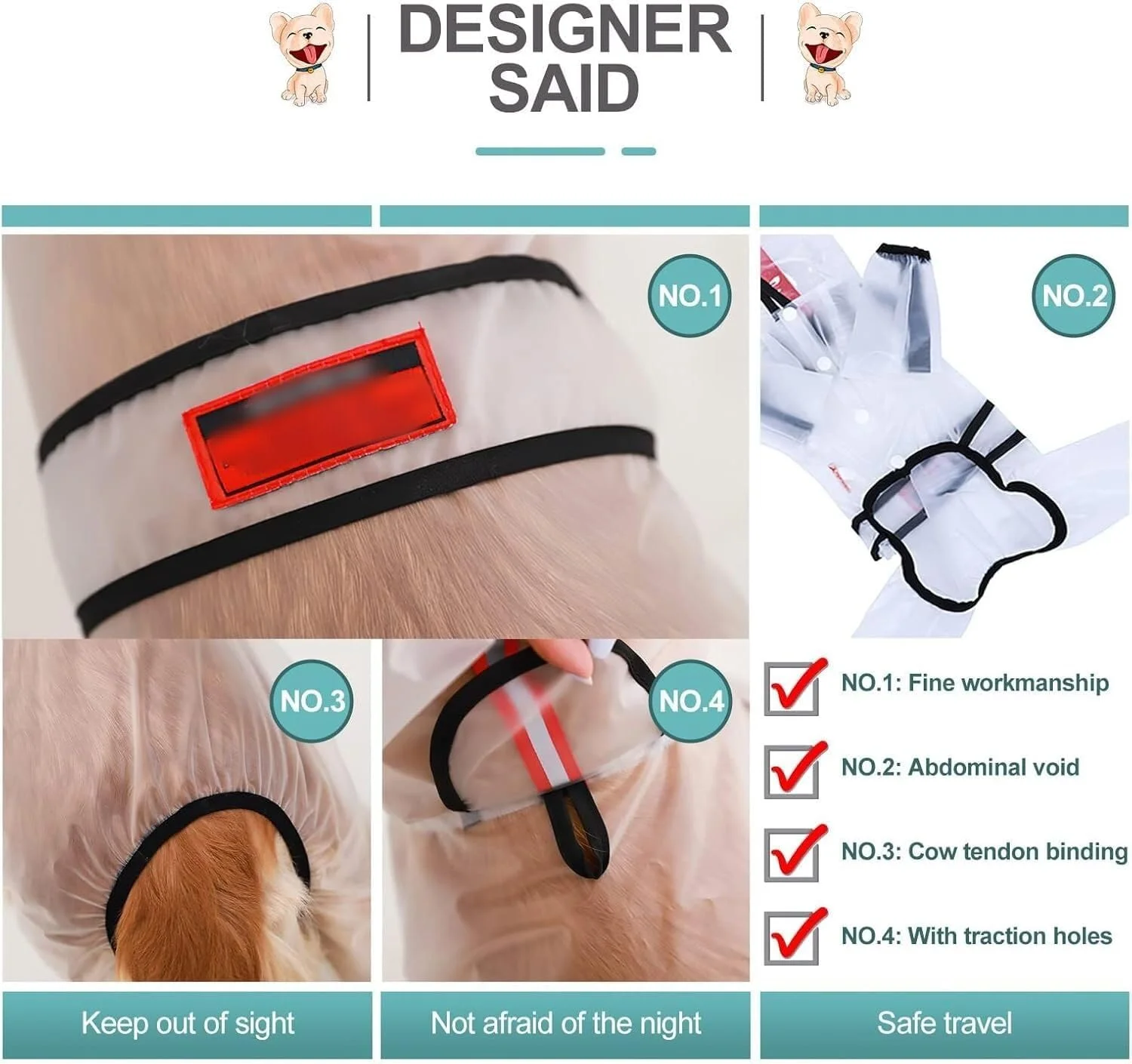 بارانی سگ شفاف، بارانی ضد آب سگ، کت بارانی، لباس بارانی سبک وزن بازتابنده قابل تنظیم حیوانات خانگی، پانچو کلاهدار مناسب برای سگ های بزرگ