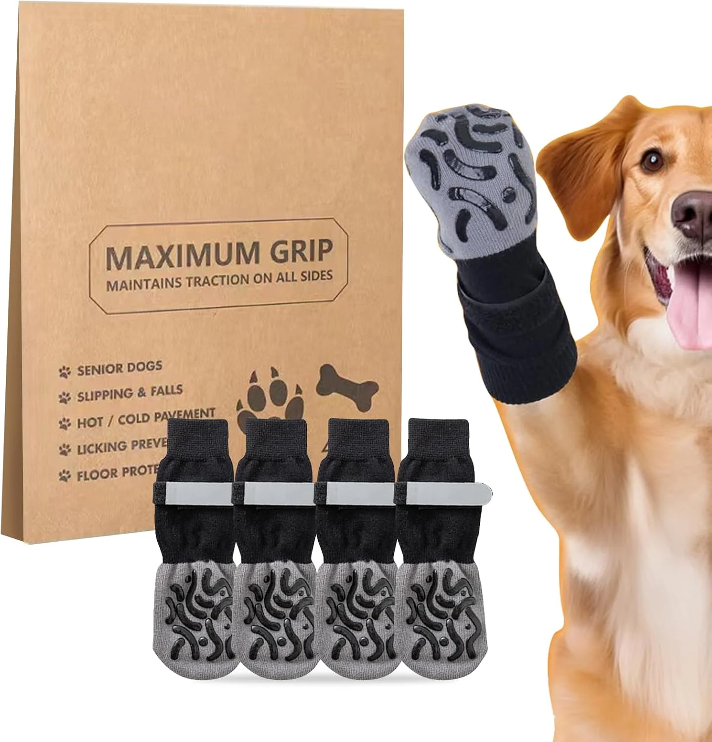 جوراب سگ ضد آب، 2 جفت جوراب سگ ضد لغزش با بندهای قابل تنظیم، کفش سگ برای سطوح سخت و محافظت از پنجه، دو طرفه، برای استفاده در داخل خانه (XS) جوراب سگ ضد آب، 2 جفت جوراب سگ ضد لغزش با بندهای قابل تنظیم، کفش سگ برای سطوح سخت و محافظت از پنجه، دو طرفه، برای استفاده در داخل خانه (XS)