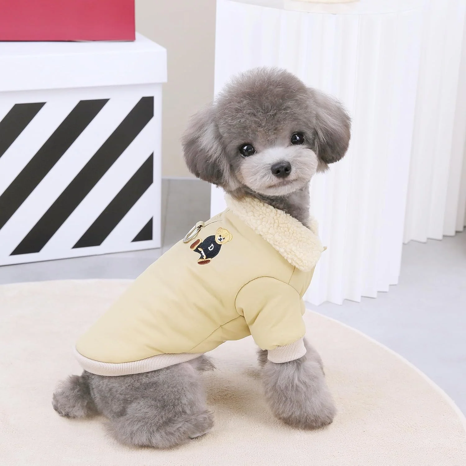 کت سگ ژاکت ضد باد پشمی گرم ژاکت زمستانی لباس ضخیم جلیقه ضخیم یقه خز طرح خرس کت سگ برای سگ کوچک سگ متوسط گربه (خاکی، XXL)