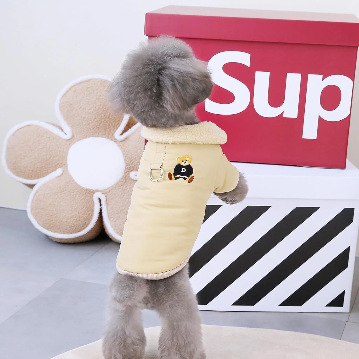 کت سگ ژاکت ضد باد پشمی گرم ژاکت زمستانی لباس ضخیم جلیقه ضخیم یقه خز طرح خرس کت سگ برای سگ کوچک سگ متوسط گربه (خاکی، XXL)