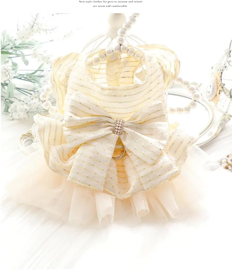 لباس سگ پاپیونی، لباس پرنسسی عروسی حیوانات خانگی، لباس تولد سگ و گربه مناسب سگ های کوچک و متوسط دخترانه (سفید شیری، L)