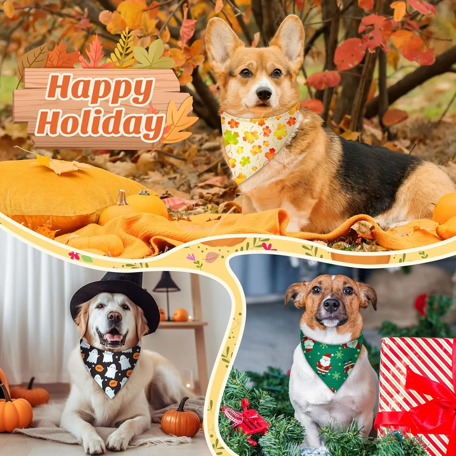 ویوودی 50 عدد دستمال گردن سگ طرح تعطیلات، دستمال گردن سگ عمده برای پاییز، هالووین، کریسمس، پیشبند نرم مثلثی قابل تنظیم برای سگ های کوچک، متوسط و بزرگ (65x45x45 سانتی متر) ویوودی 50 عدد دستمال گردن سگ طرح تعطیلات، دستمال گردن سگ عمده برای پاییز، هالووین، کریسمس، پیشبند نرم مثلثی قابل تنظیم برای سگ های کوچک، متوسط و بزرگ (65x45x45 سانتی متر)