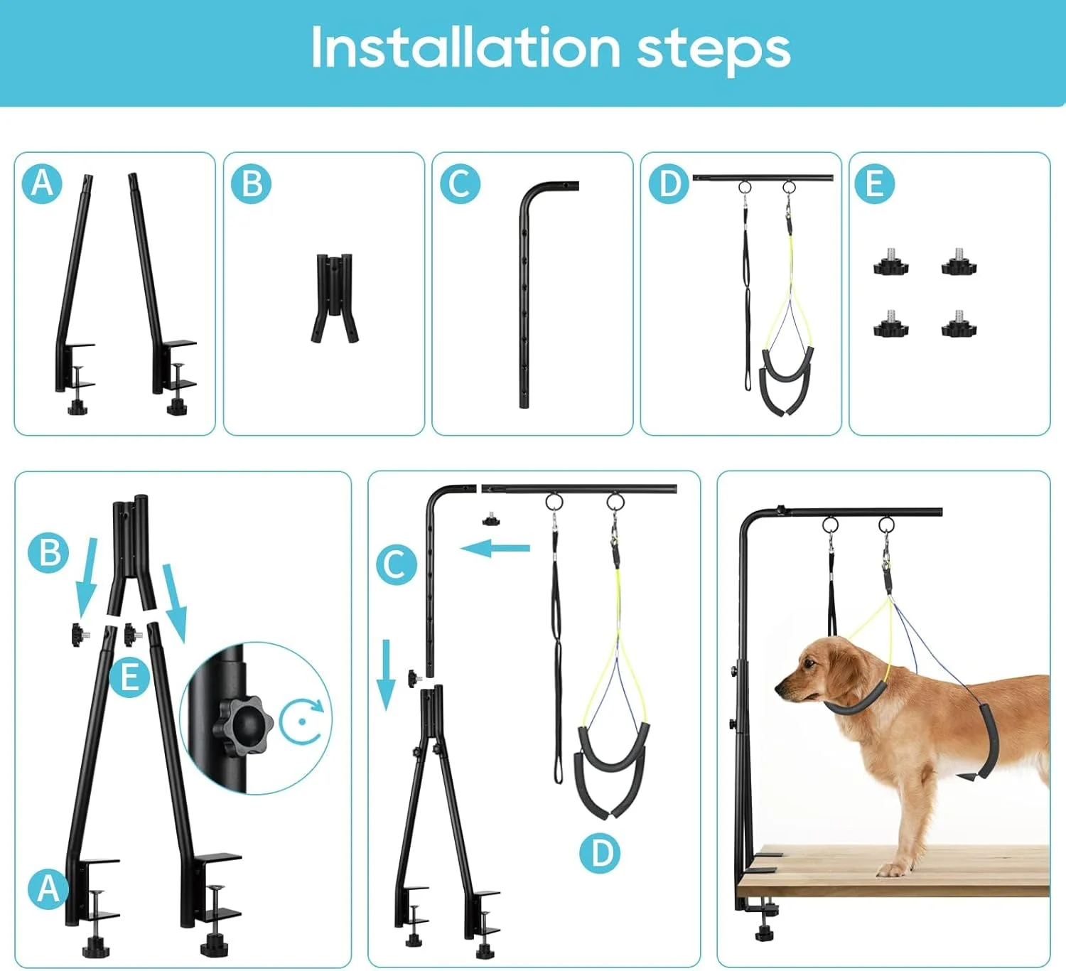 بازوی میز آرایش سگ همراه با ننو، بازوی آرایش حیوانات خانگی با قابلیت تنظیم ارتفاع 35 اینچی با گیره دوبل برای سگ های کوچک و متوسط، حلقه آرایشگری و نگهدارنده نشیمنگاه