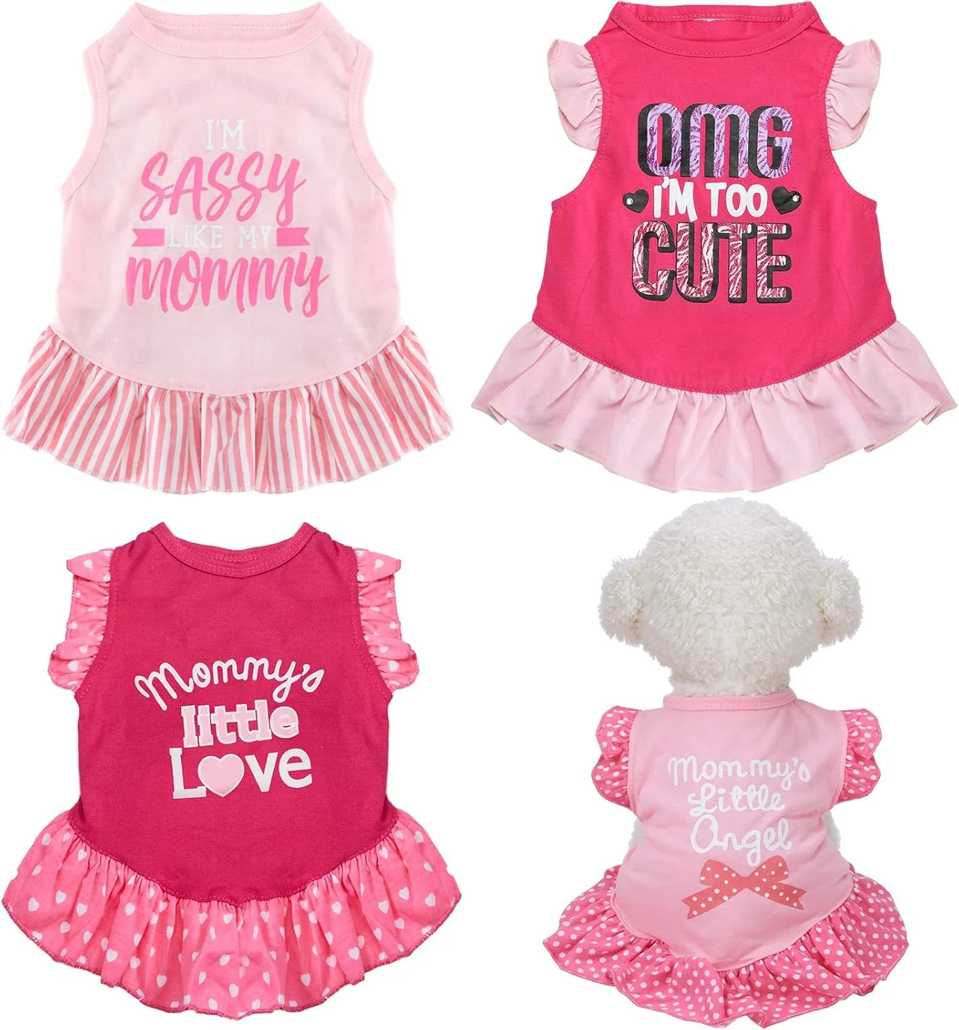 پیراهن سگ و گربه Weewooday، 4 تکه - لباس‌های آفتابی زیبا با چین - لباس‌های پرنسسی برای سگ‌ها و گربه‌های کوچک - لباس تابستانی - پیراهن دامن با چین - S