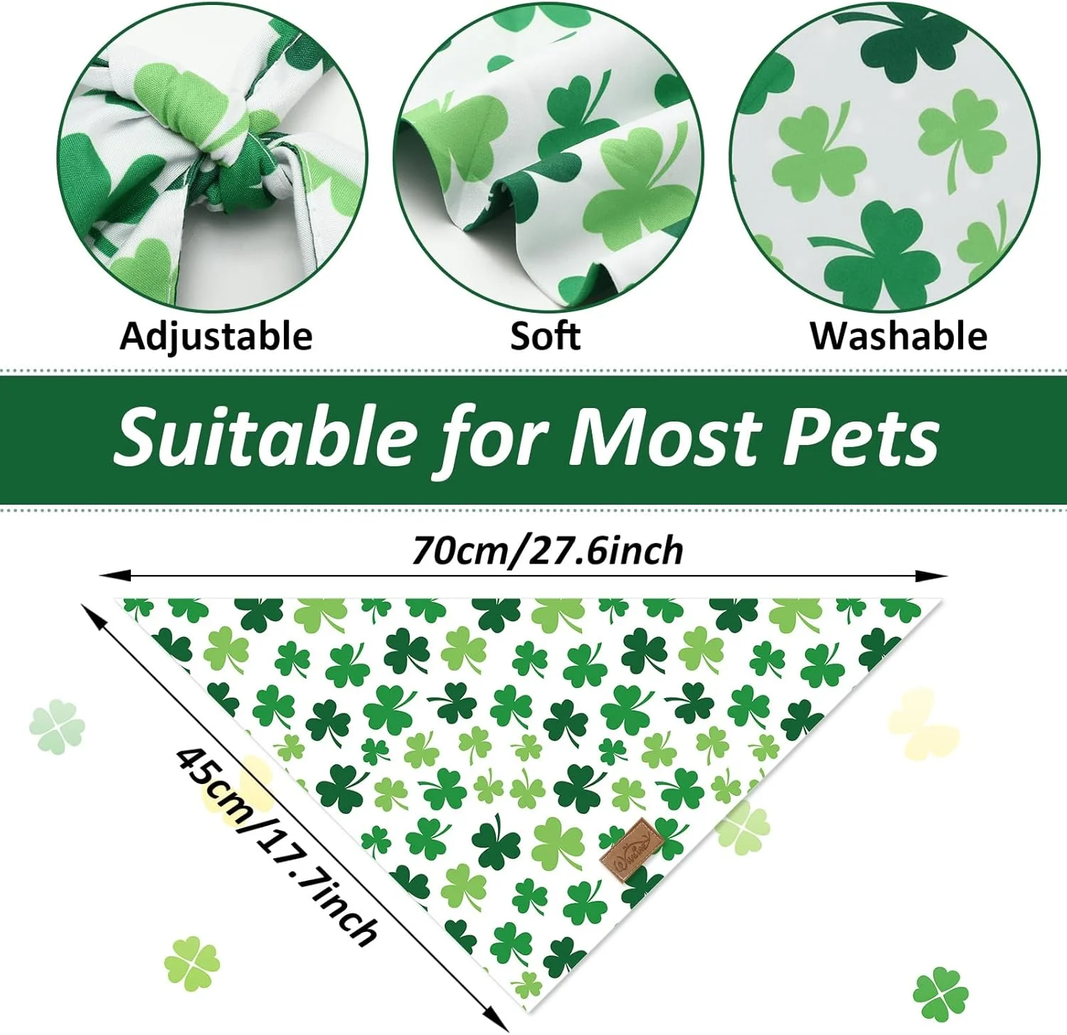 دو عدد دستمال گردن سگ طرح شبدر سبز برای روز سنت پاتریک، روسری مثلثی حیوانات خانگی، دستمال گردن قابل تنظیم برای سگ و گربه سایز متوسط و بزرگ، پیشبند سگ برای لوازم جانبی جشن تولد