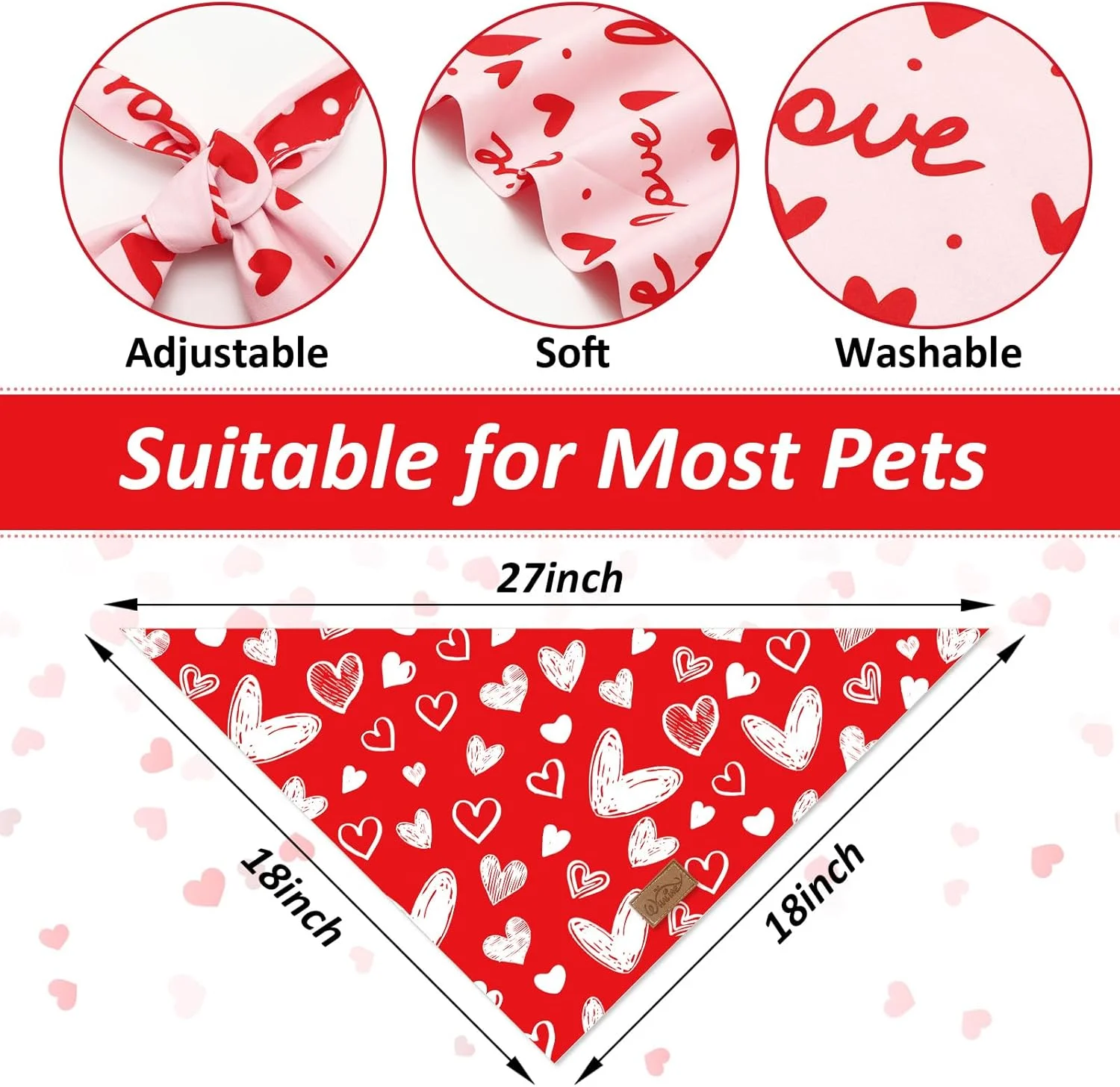 دو عدد دستمال گردن سگ طرح قلب و عشق، روسری مثلثی حیوانات خانگی، دستمال گردن سگ قابل تنظیم، پیشبند سگ برای سگ و گربه متوسط و بزرگ، لوازم جانبی لباس تولد
